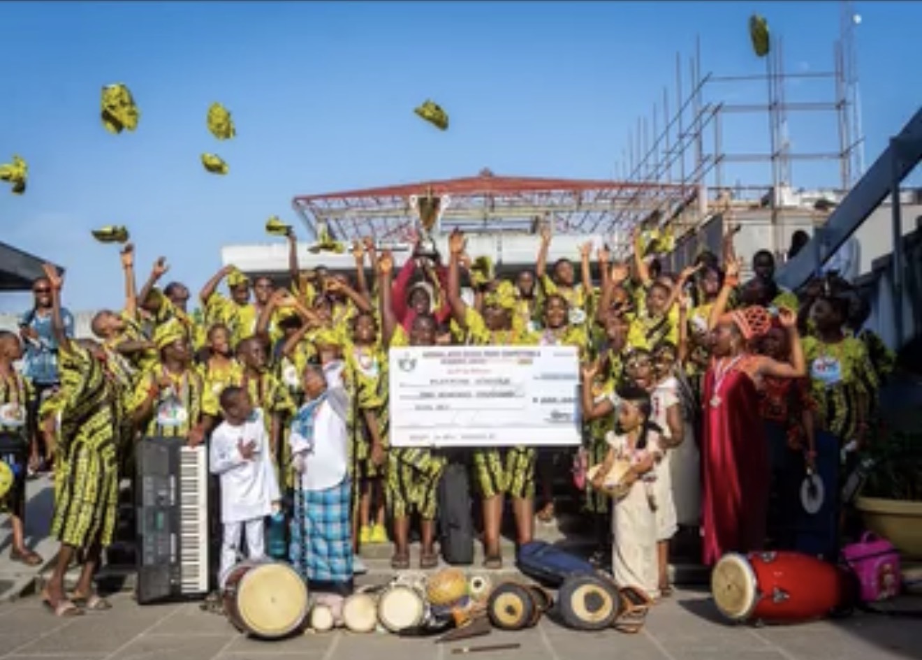 School musicians celebrating outdoors